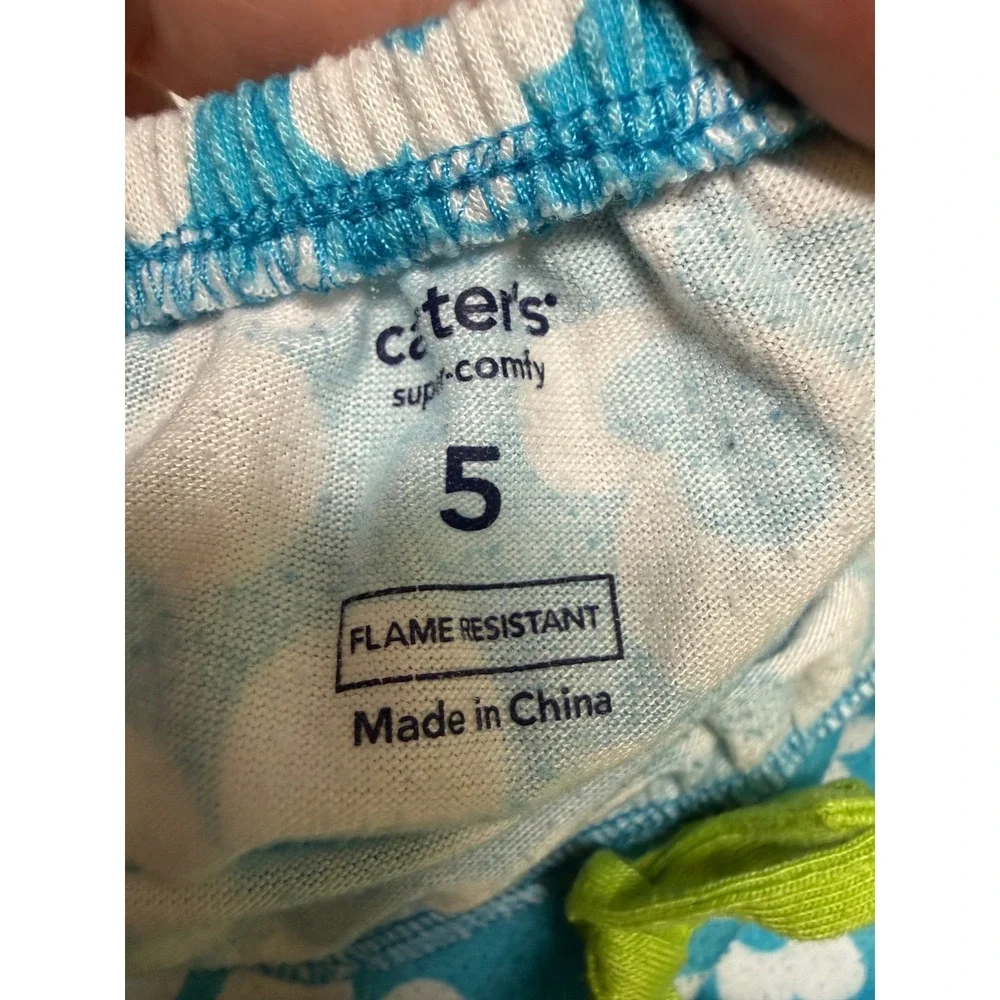 Carters Girls Blue Floral Butterfly Pajama Set Green Ruffle Shorts Size 5